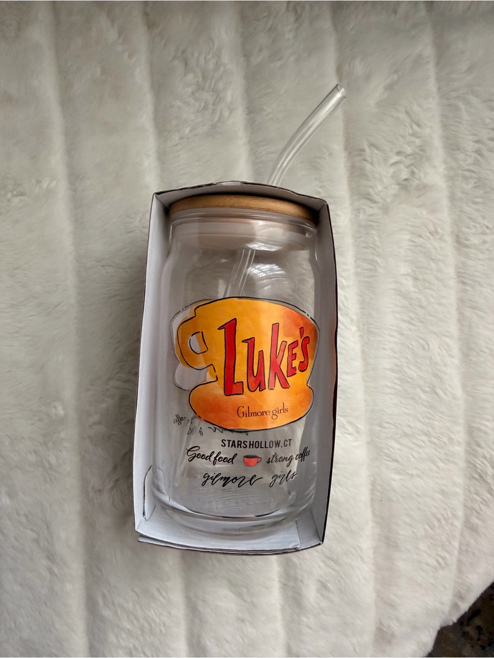 Luke's Gilmore Girls Glass Tumbler with Bamboo Lid and Straw